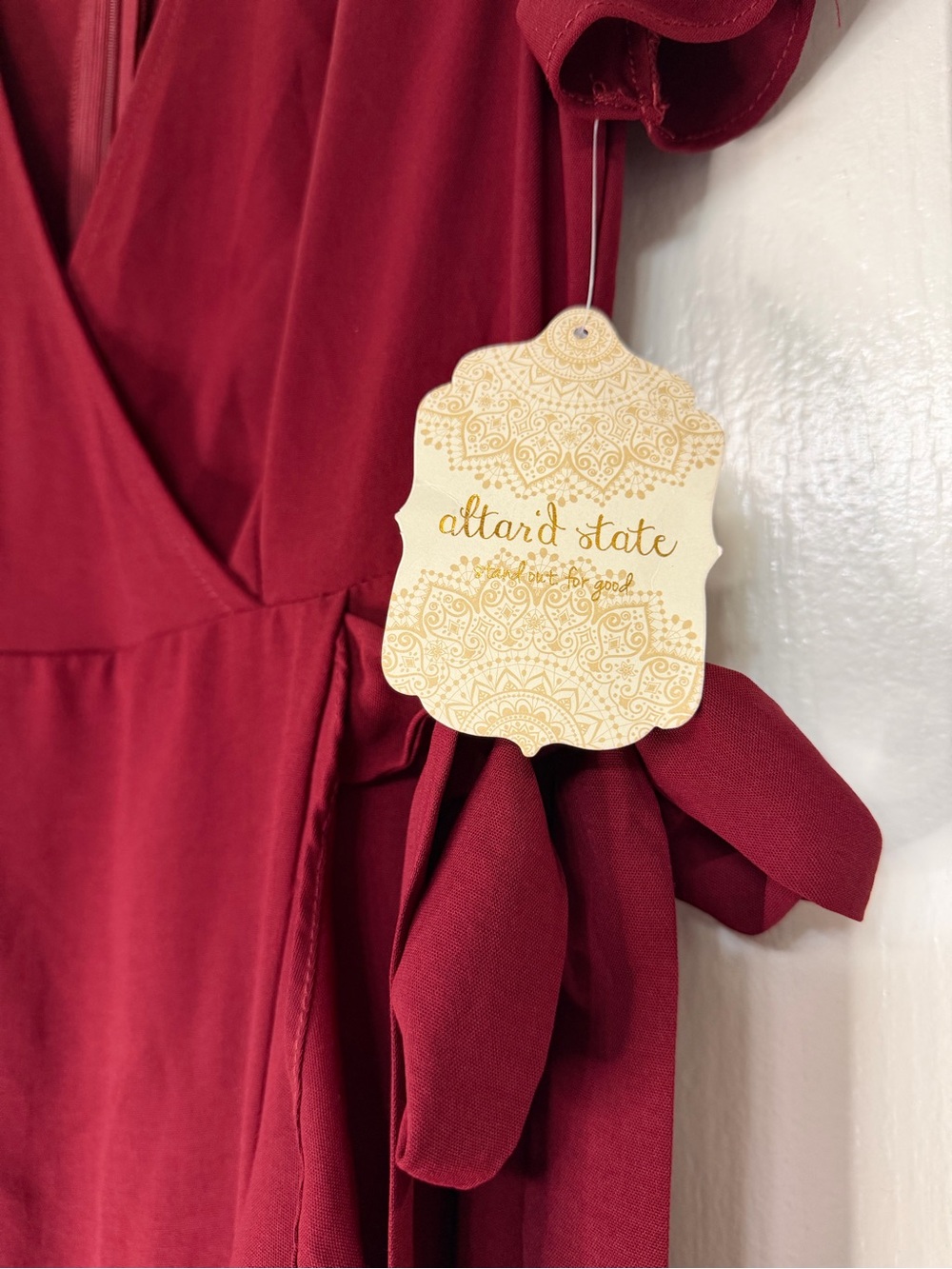 Altar'd State NWT Springvale Burgundy Wrap Maxi Dress Flutter Sleeve Tie Waist S - Picture 6 of 13